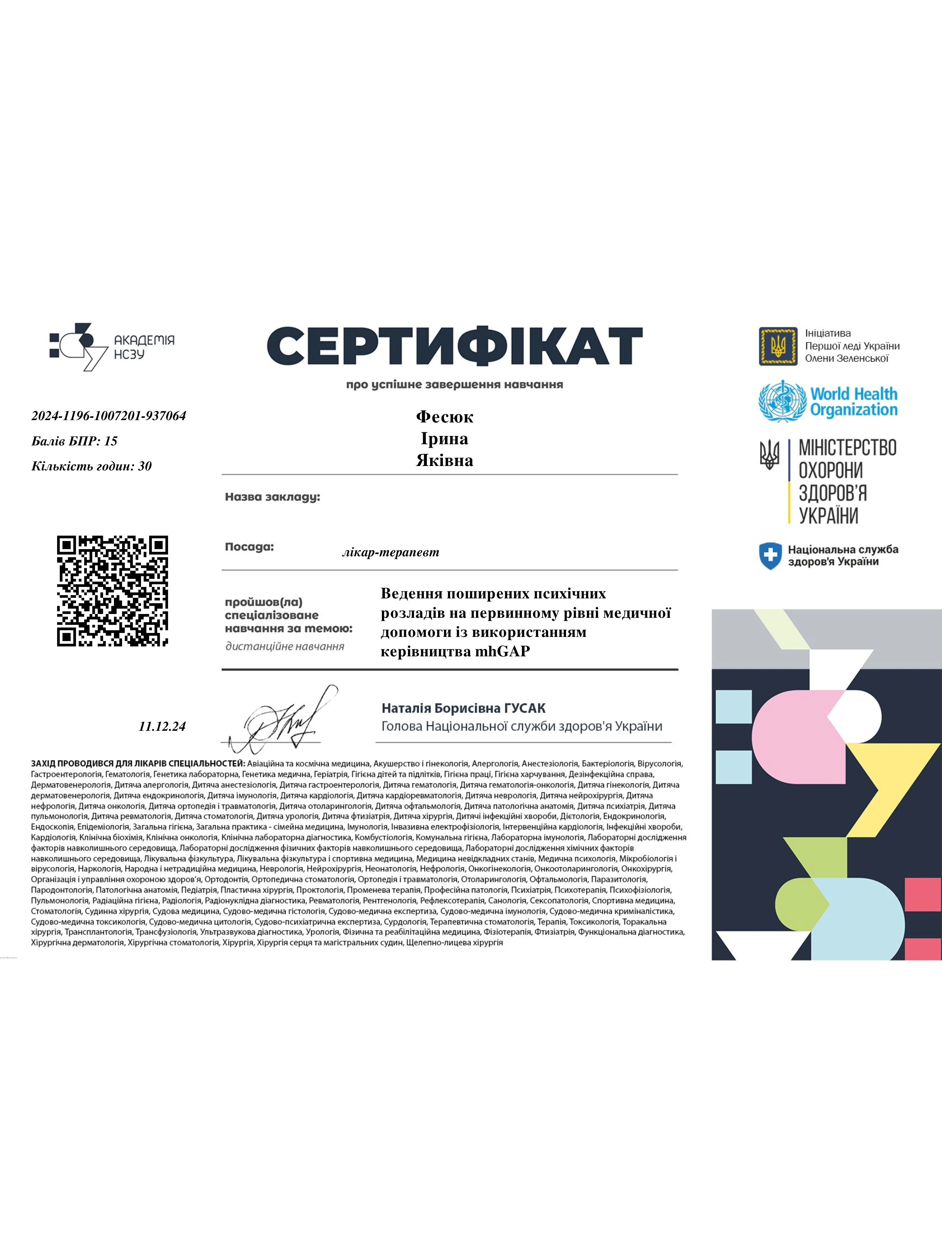 Фесюк Ірина Яківна